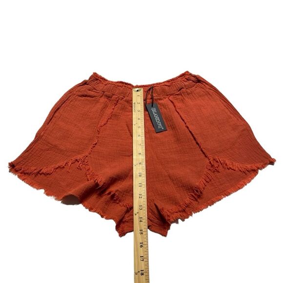Blank NYC 100% Cotton Elastic Waist Shorts Raw Frayed Rust Pockets Sz S NWT - Picture 5 of 11